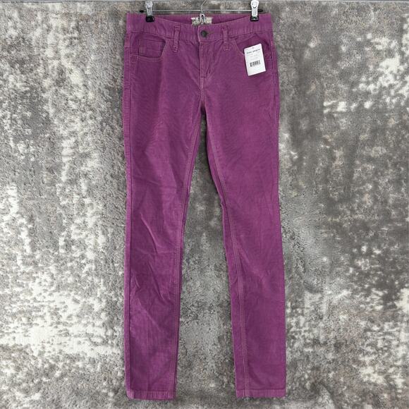 New Free People Sz 27 Corduroy Jean Purple Hot Rose Button Zip Straight Leg Pant - Picture 1 of 12